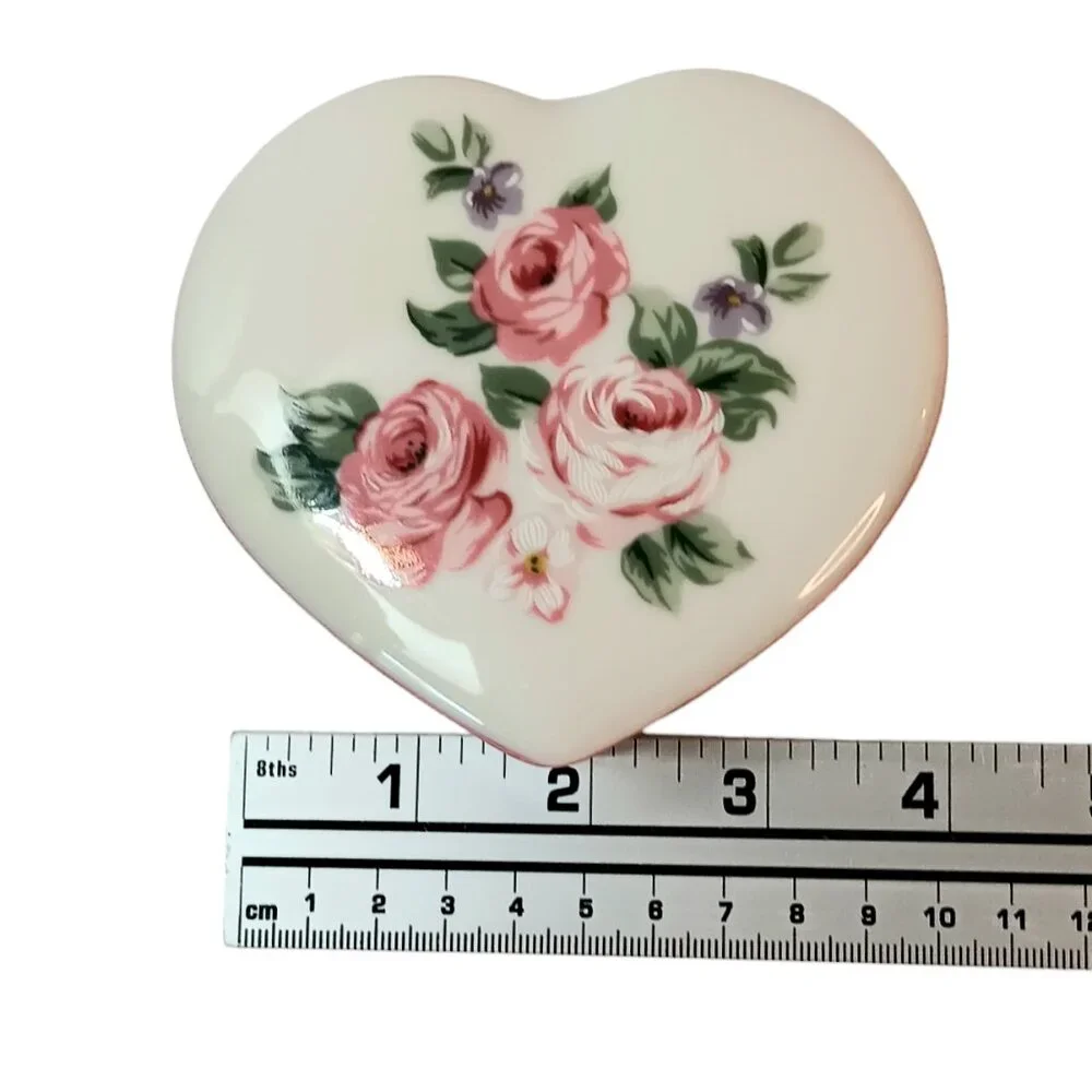 Heart Shaped Floral Trinket Box with Lid Vintage Made in Japan